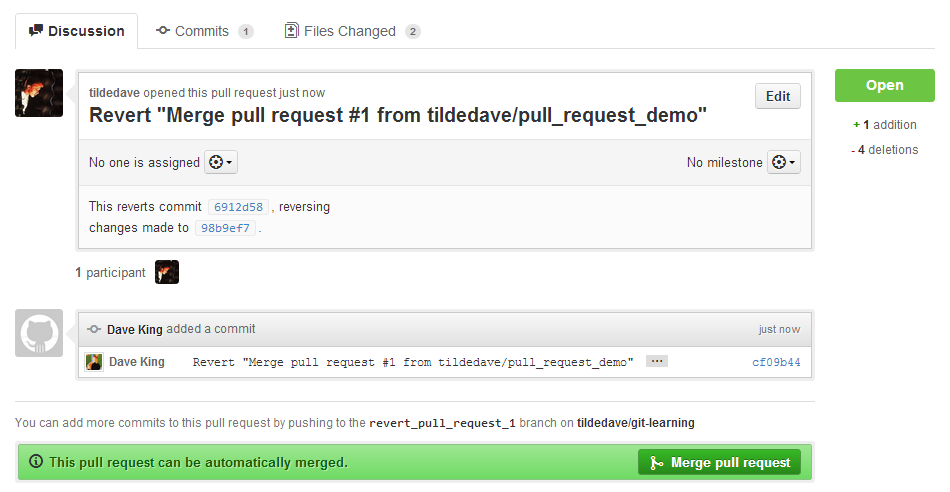 Pull Request for the Revert